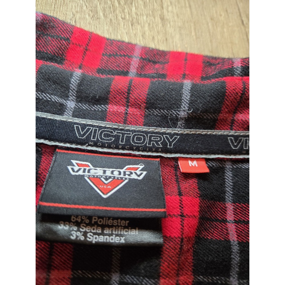 🔥 Victory Motorcycles Button‎ Down Red Black Plaid Shirt Men's Medium M - Picture 2 of 5